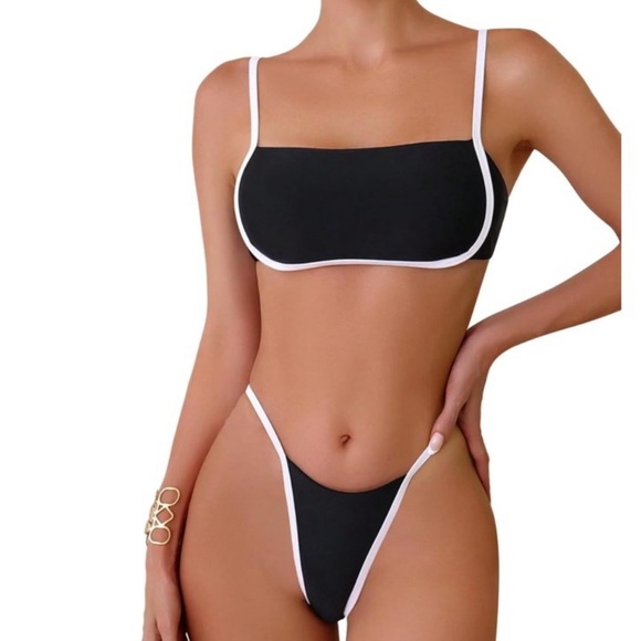 Lilosy Contrast Color Block Brazilian Swimsuit Set Women Tie Back Bathing Suit - Picture 2 of 7